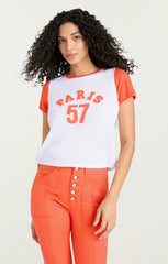 Women Paris 57 Shrunken Ringer Tee White/Cherry Tomato