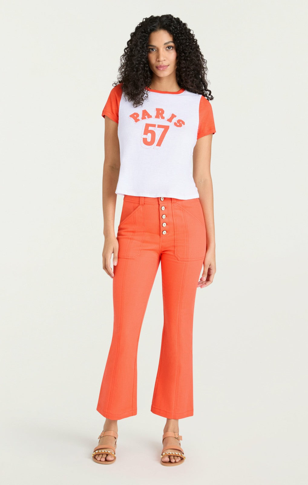 Women Paris 57 Shrunken Ringer Tee White/Cherry Tomato