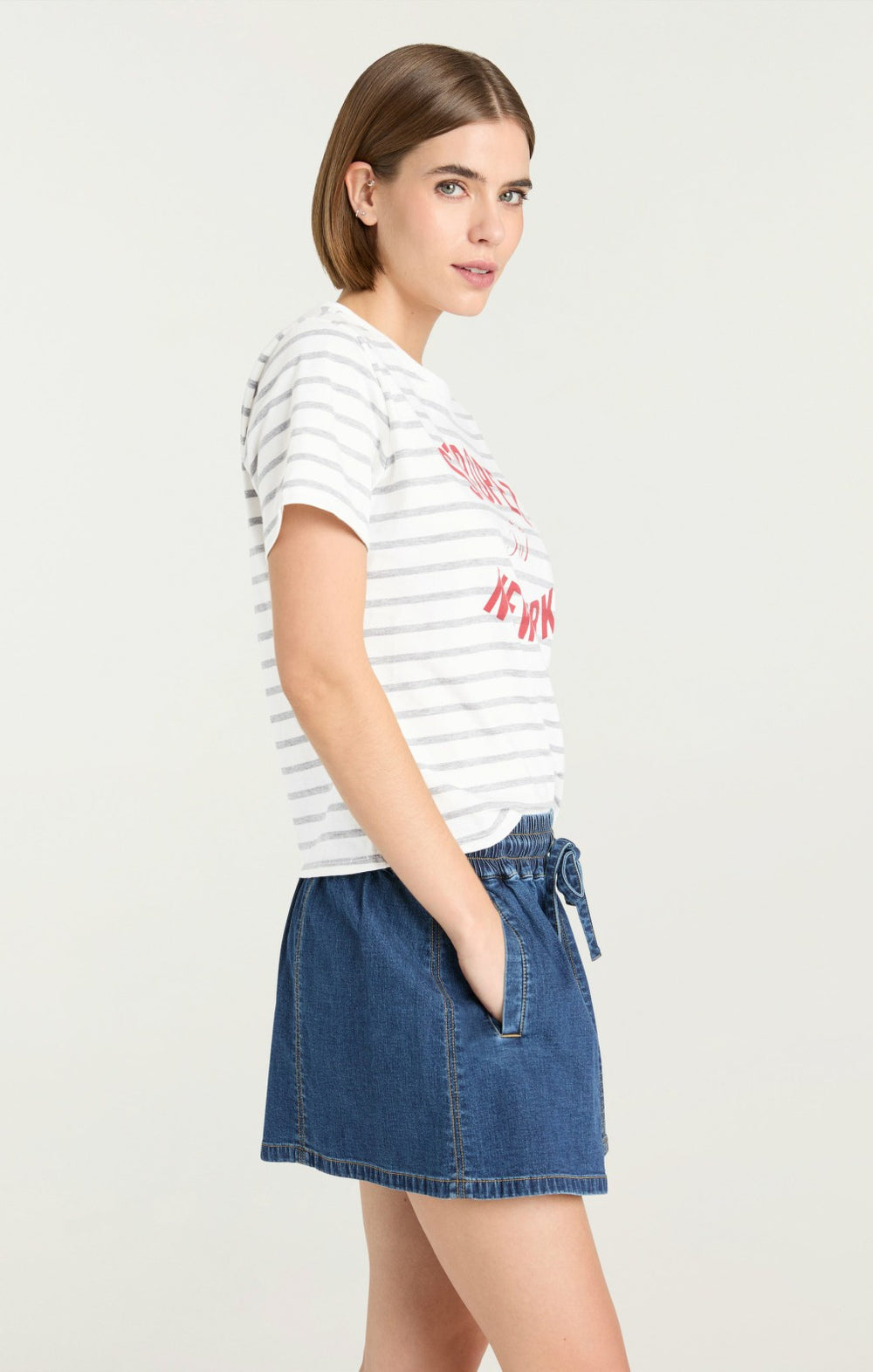 Women St Tropez Ny Shrunken Tee Grey/Claret