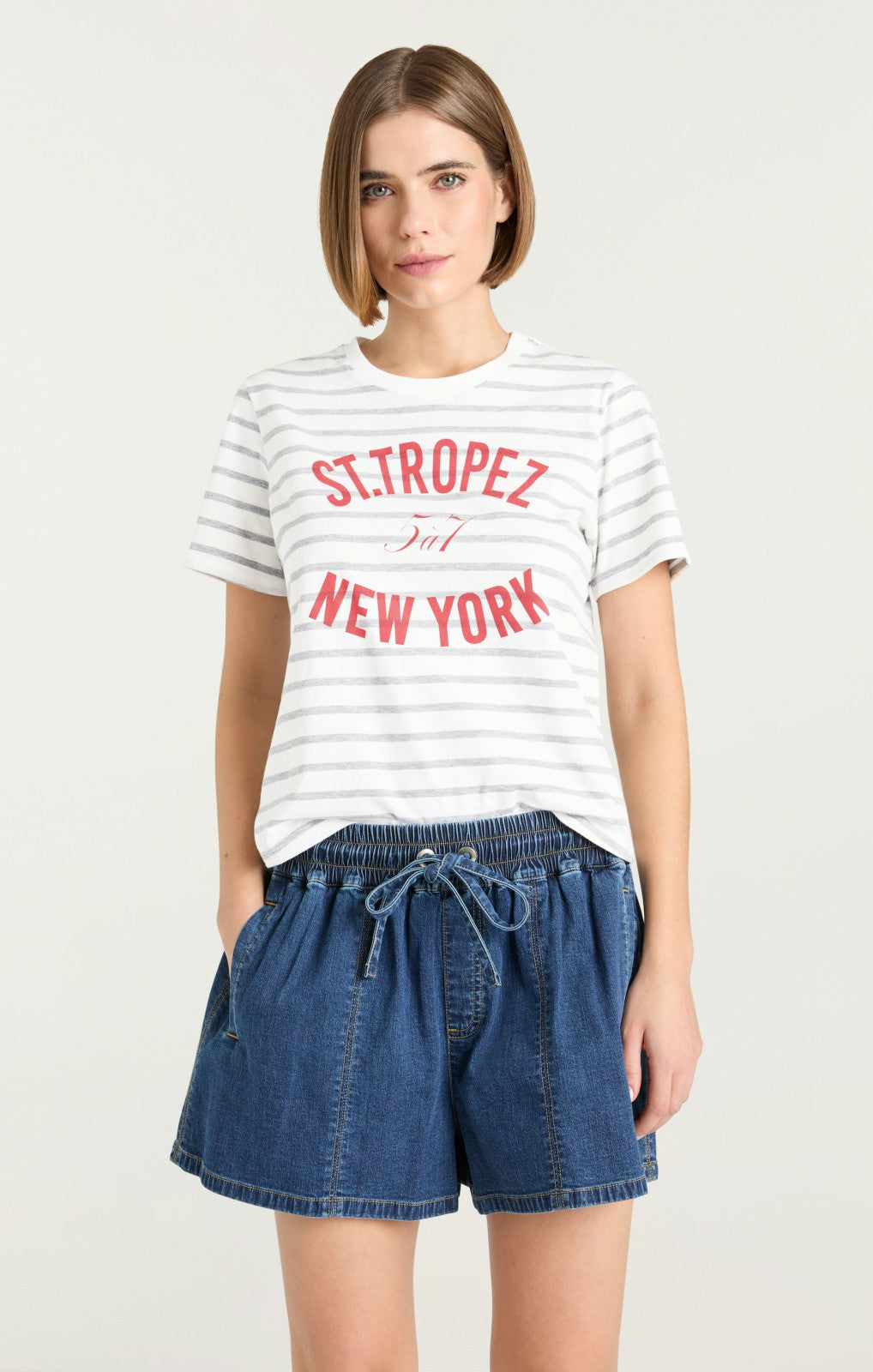 Women St Tropez Ny Shrunken Tee Grey/Claret