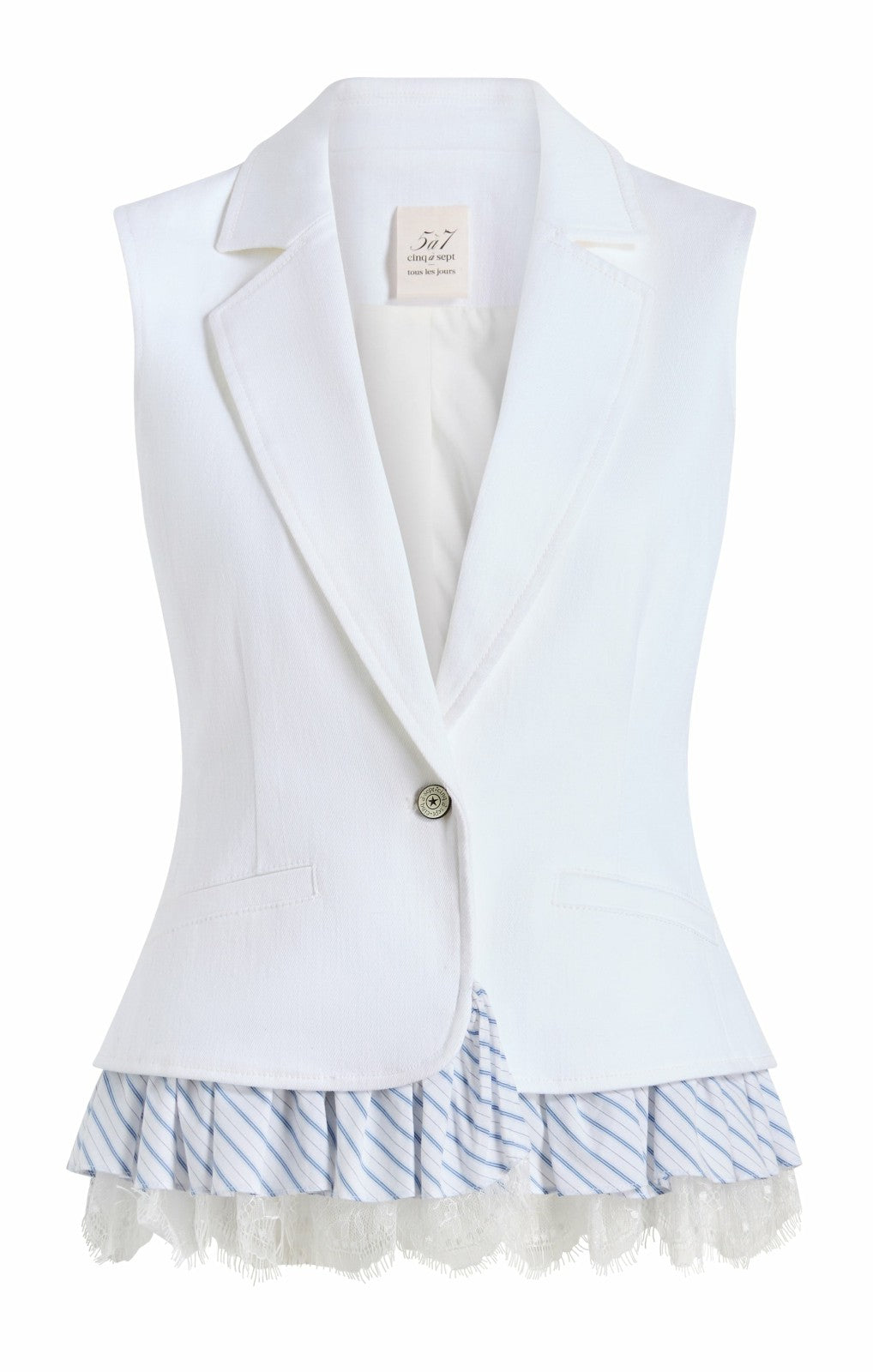 Women Striped Le Petit Denim Roxie Vest White/Blue Hydrangea