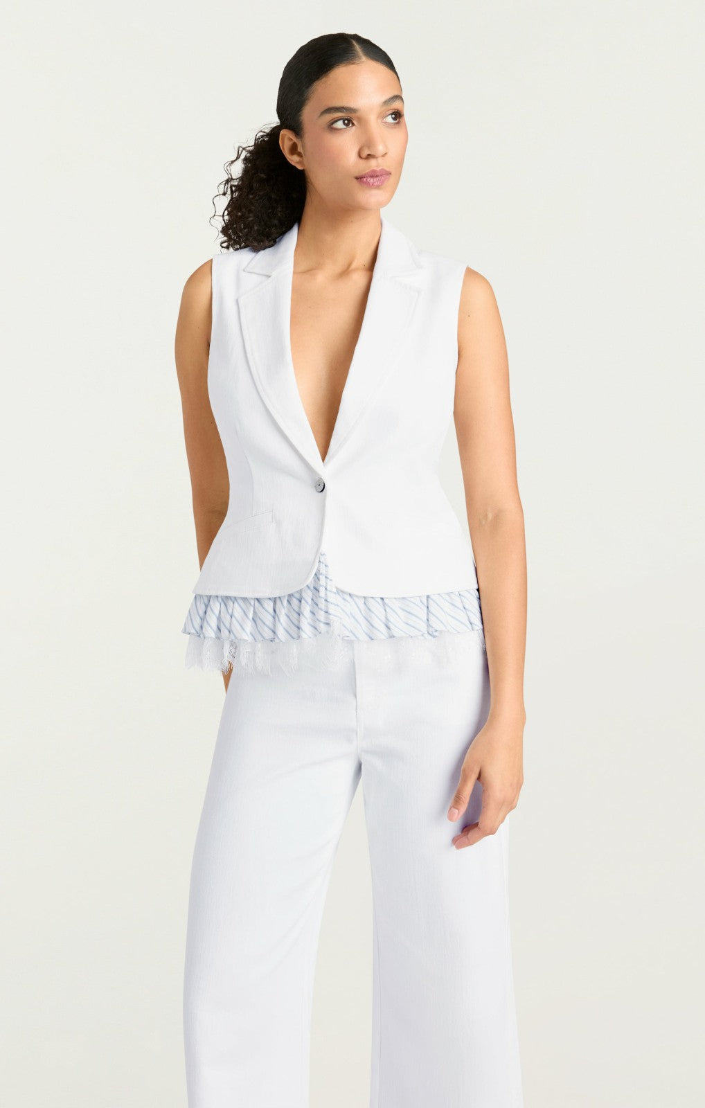 Women Striped Le Petit Denim Roxie Vest White/Blue Hydrangea