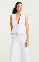 Women Striped Le Petit Denim Roxie Vest White/Blue Hydrangea
