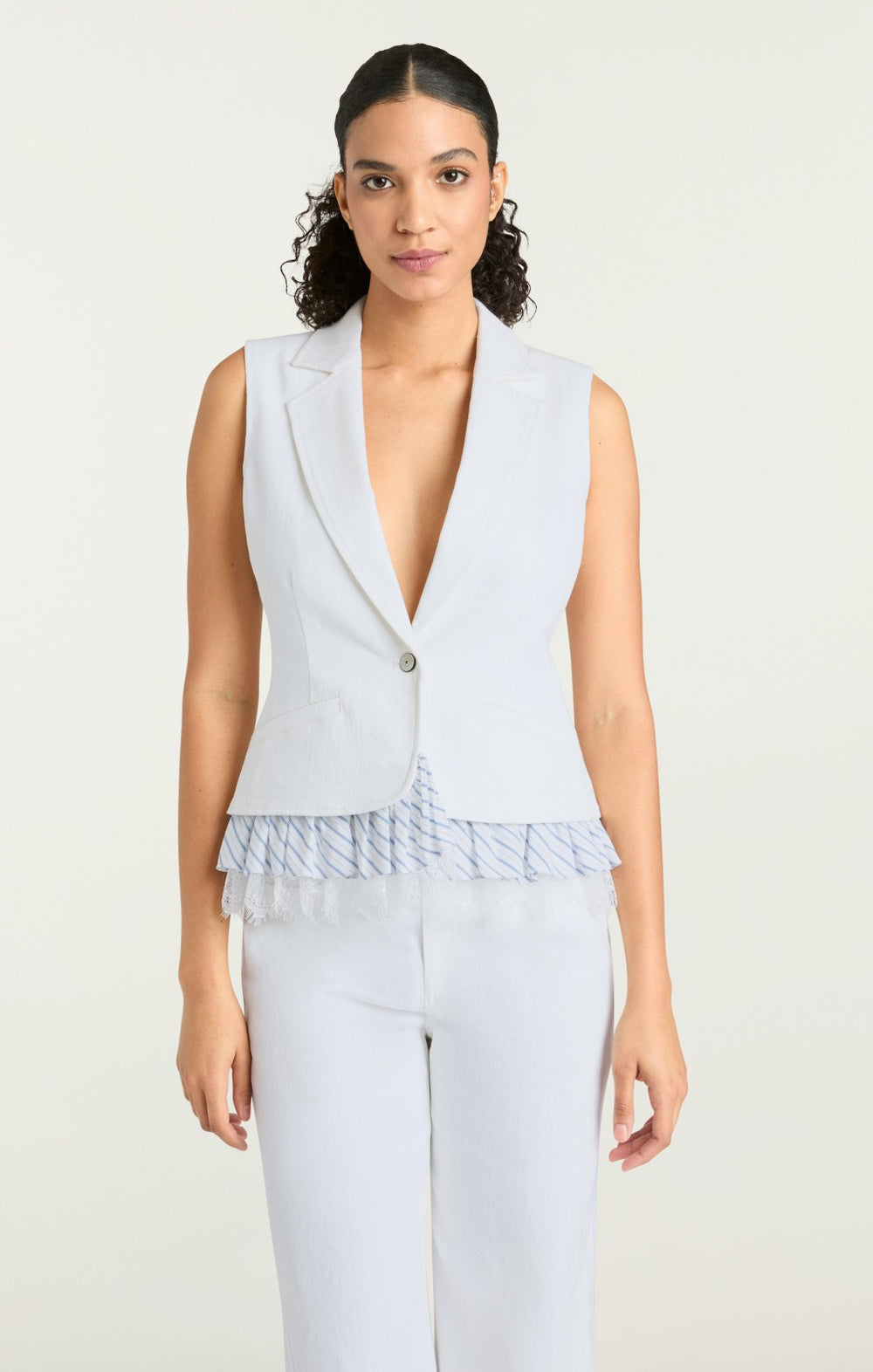 Women Striped Le Petit Denim Roxie Vest White/Blue Hydrangea