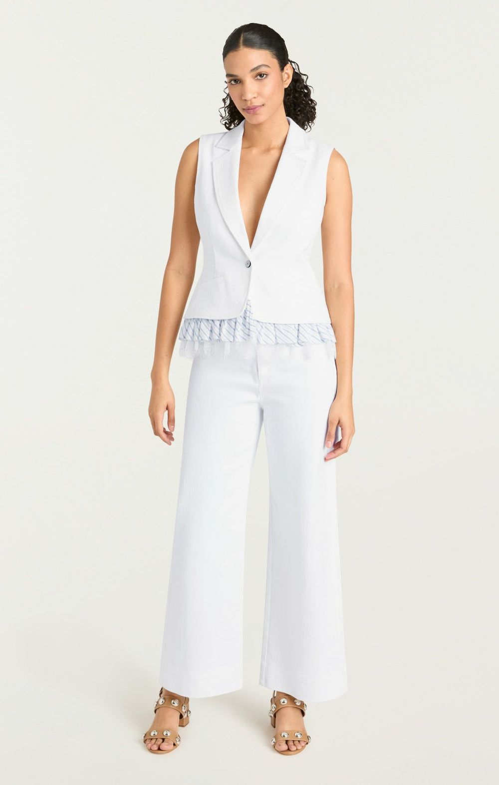 Women Striped Le Petit Denim Roxie Vest White/Blue Hydrangea