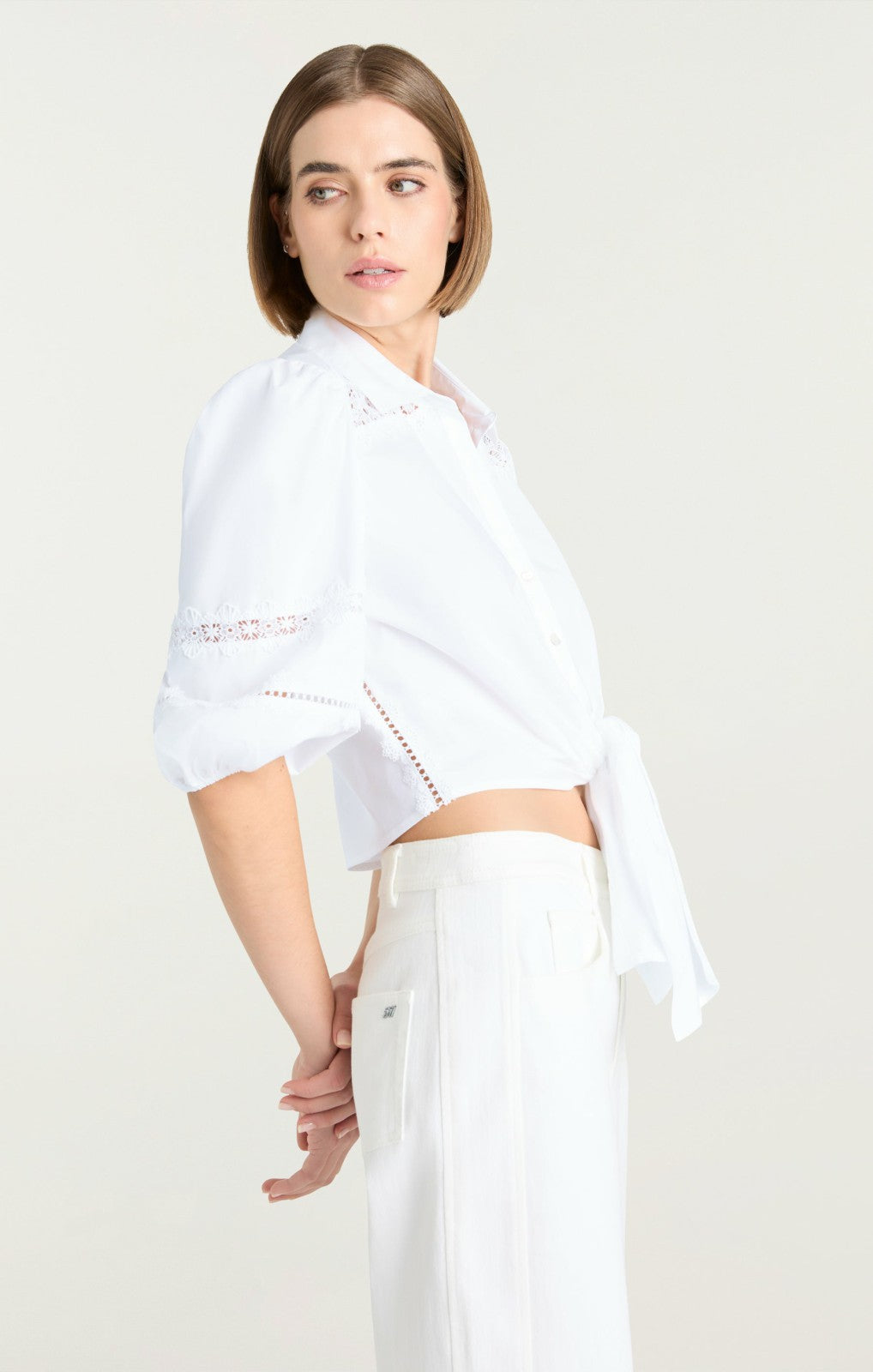Women Three Quarter Sleeve Lace Mari White