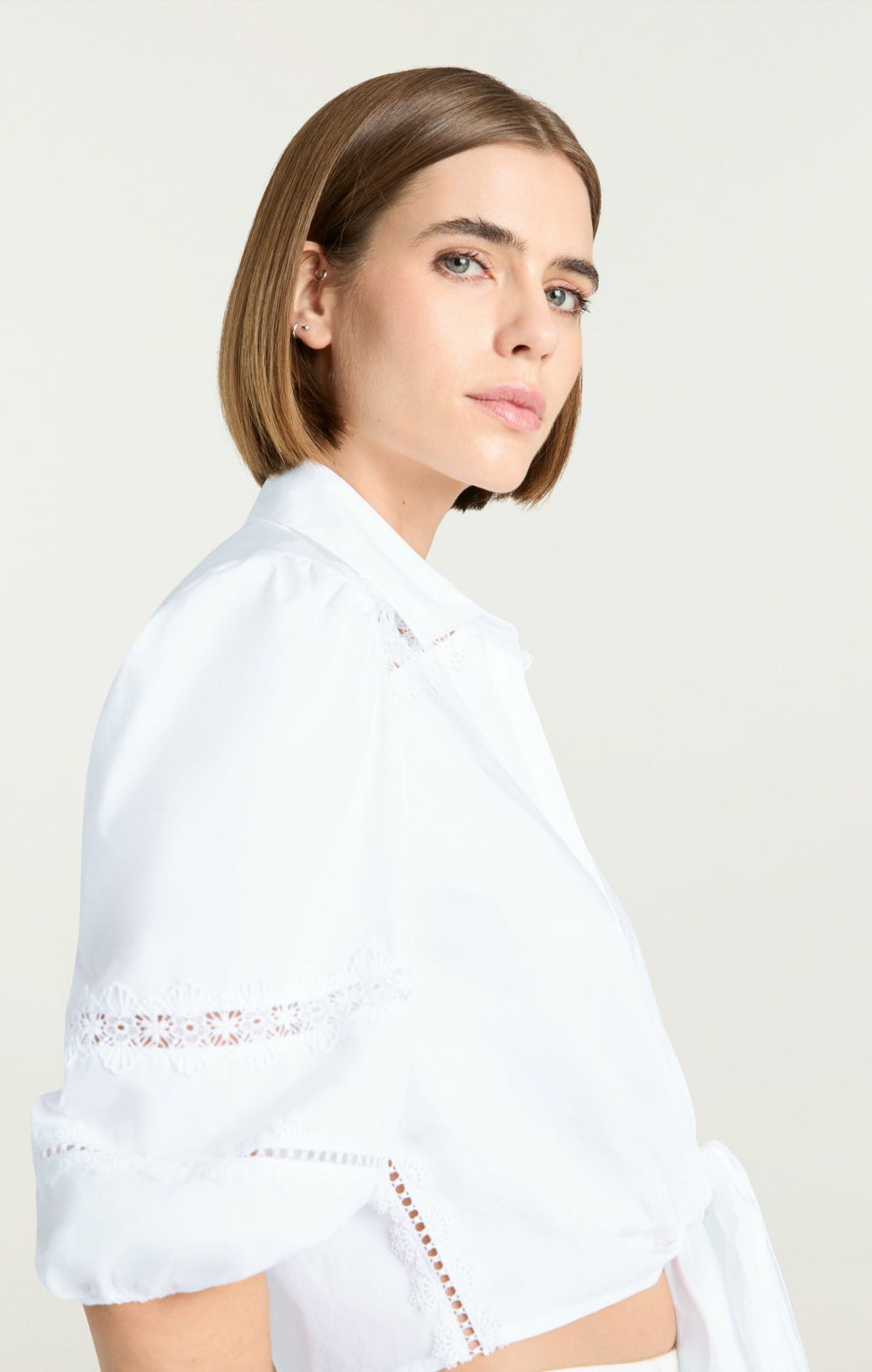 Women Three Quarter Sleeve Lace Mari White
