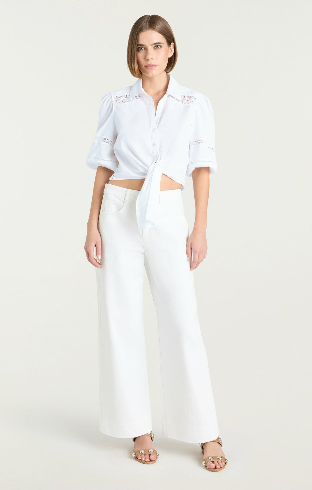 Women Three Quarter Sleeve Lace Mari White